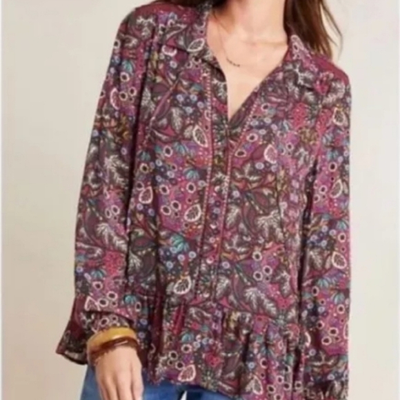 Maeve Anthropologie Long Sleeve Button Down Floral Shirt - Picture 1 of 12